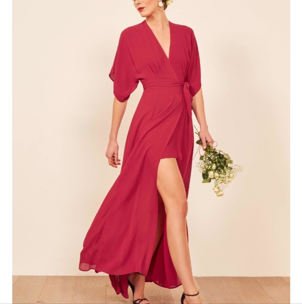 Reformation Winslow Wrap Kimono Sleeve Maxi Dress In Rhubarb M